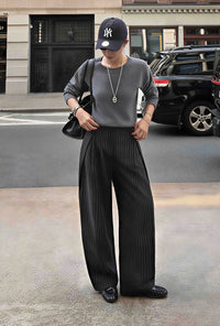 Petite Studio's Natalia Wool Pants in Charcoal Striped