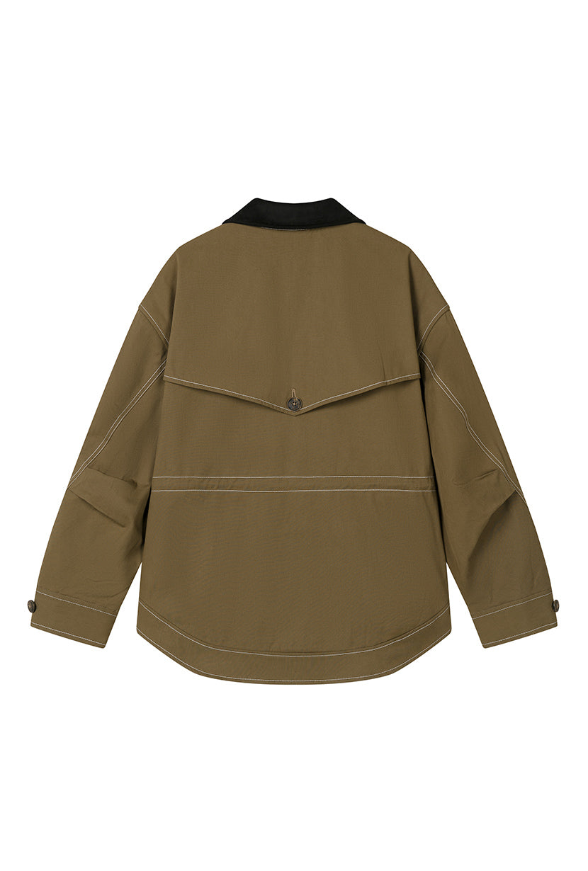 Petite Studio's Bryce Cotton Barn Jacket in Olive Brown
