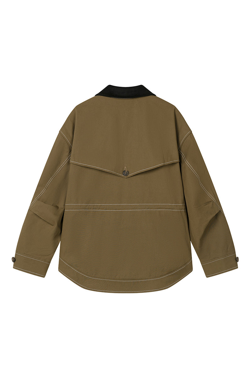 Petite Studio's Bryce Cotton Barn Jacket in Olive Brown