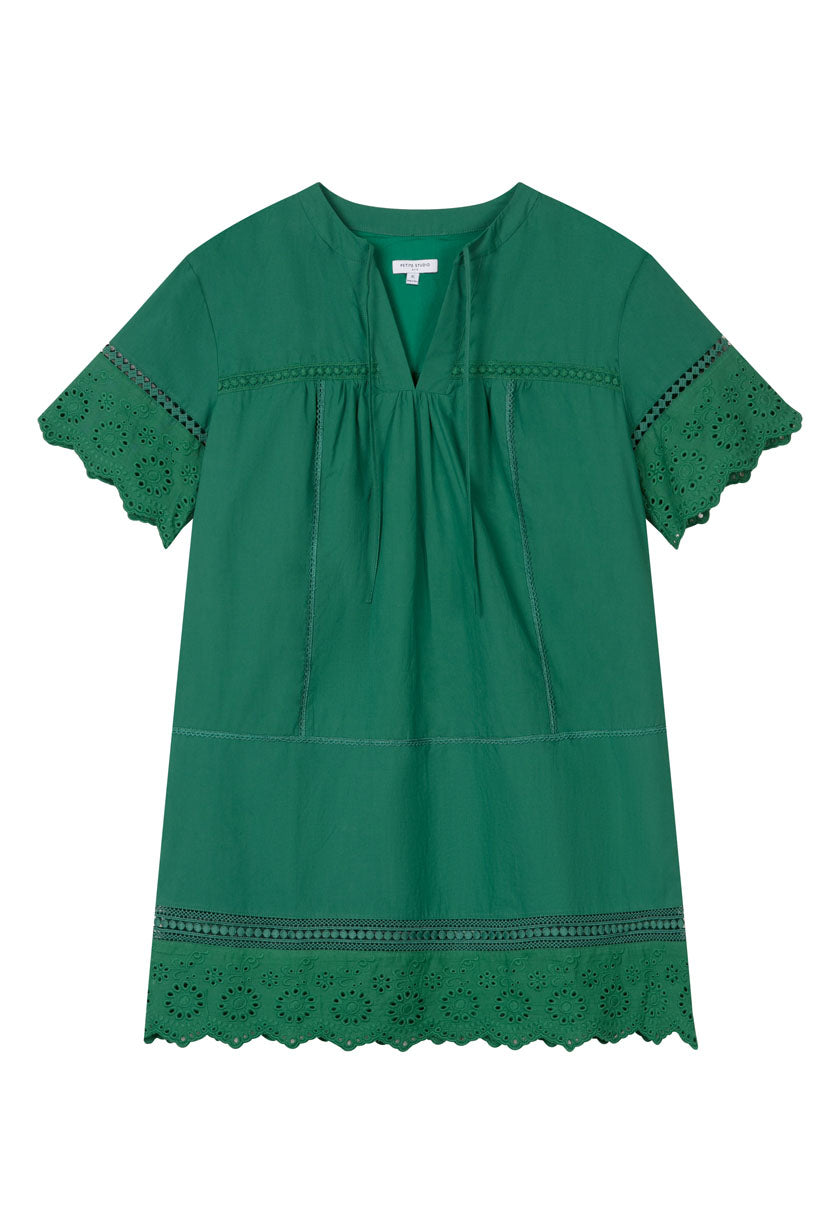 Petite Studio's Gwen Cotton Eyelet Dress in Emerald Green