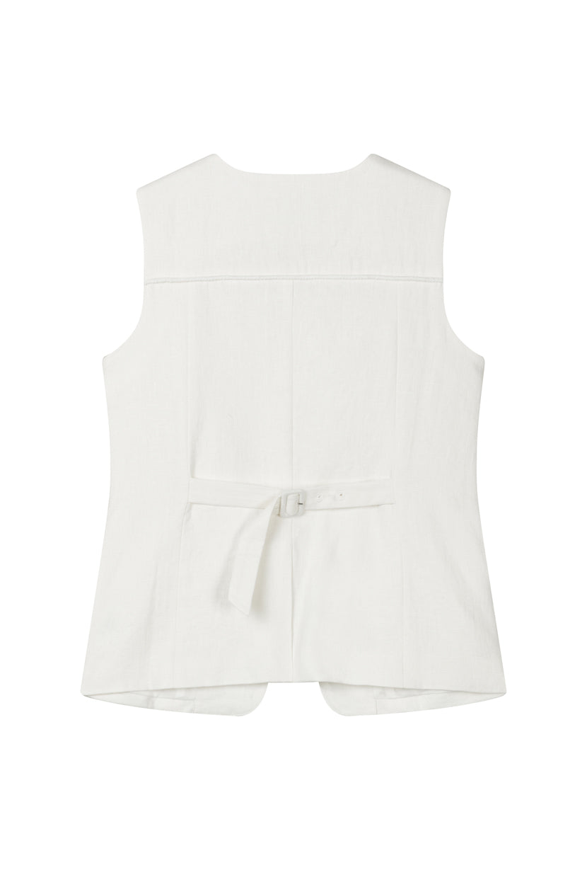 Petite Studio's Darien Linen Vest in Ivory - Petite Clothing for Women