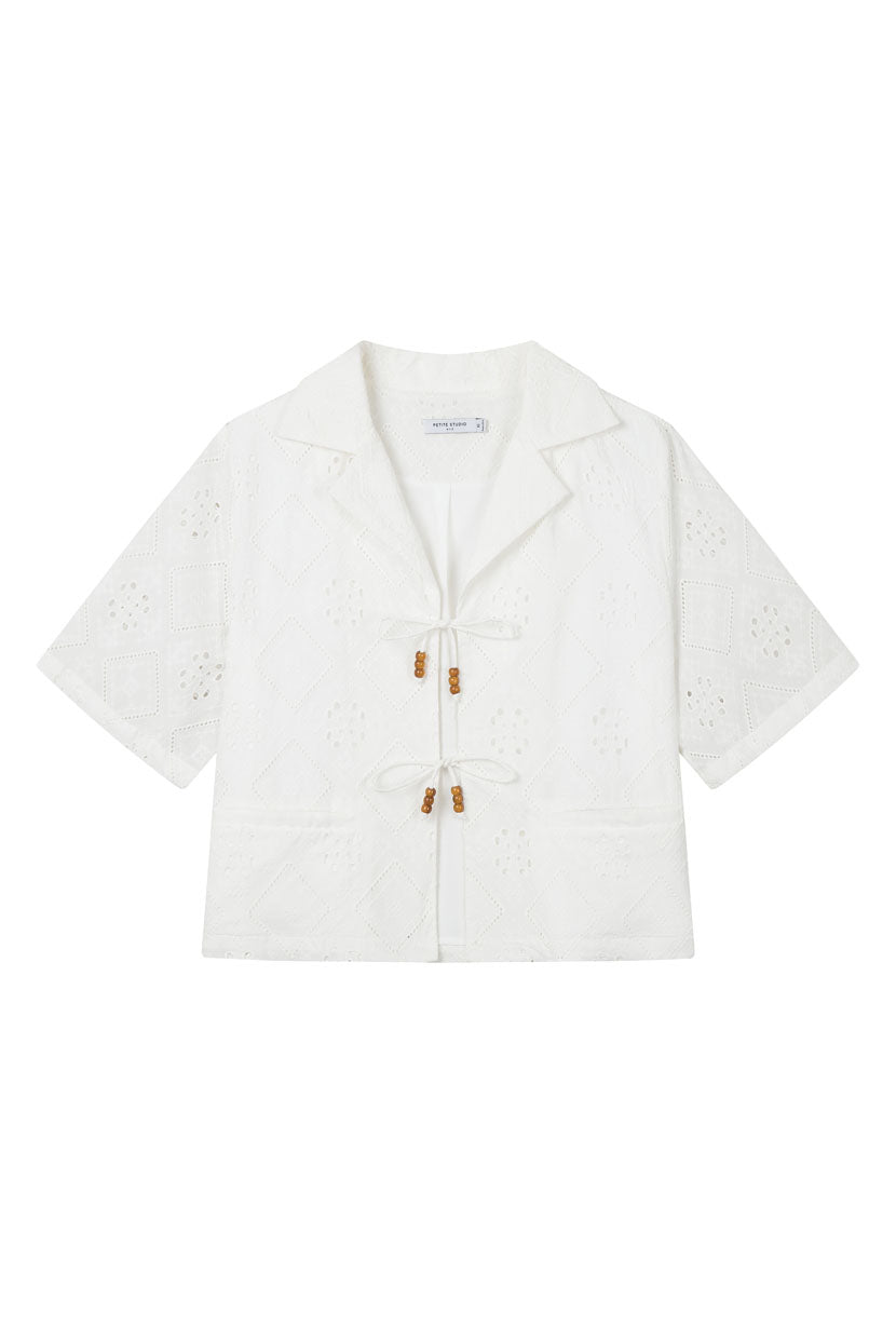 Petite Studio's Nadia Cotton Eyelet Blouse in White