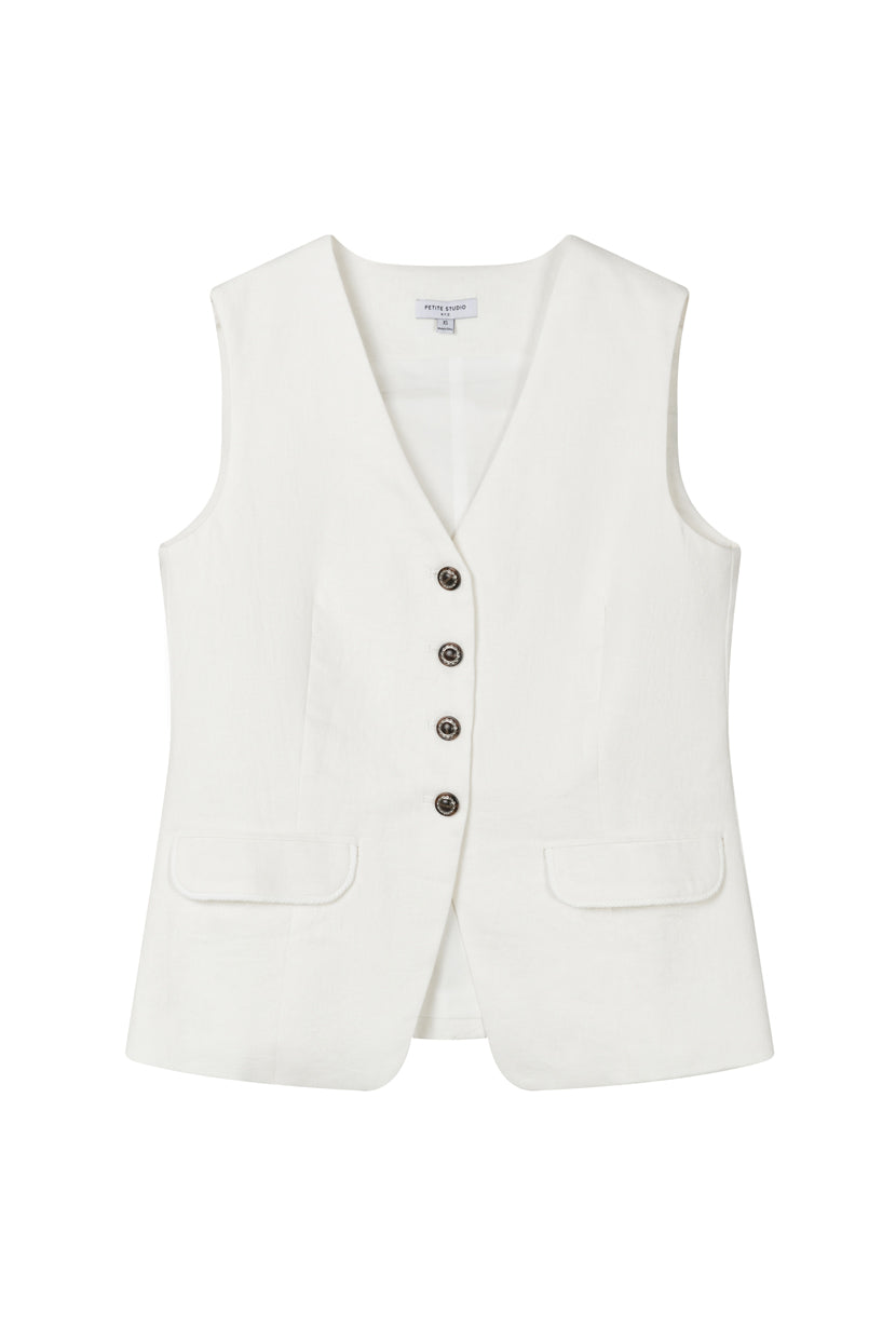 Petite Studio's Darien Linen Vest in Ivory - Petite Clothing for Women