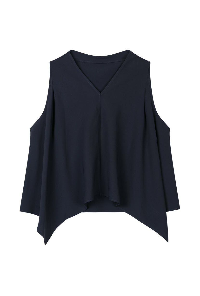 Petite Studio's Didi Cowl Neck Flared Top in Navy