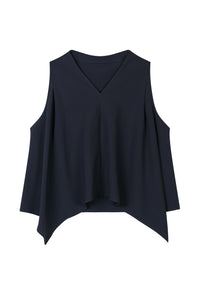 Petite Studio's Didi Cowl Neck Flared Top in Navy