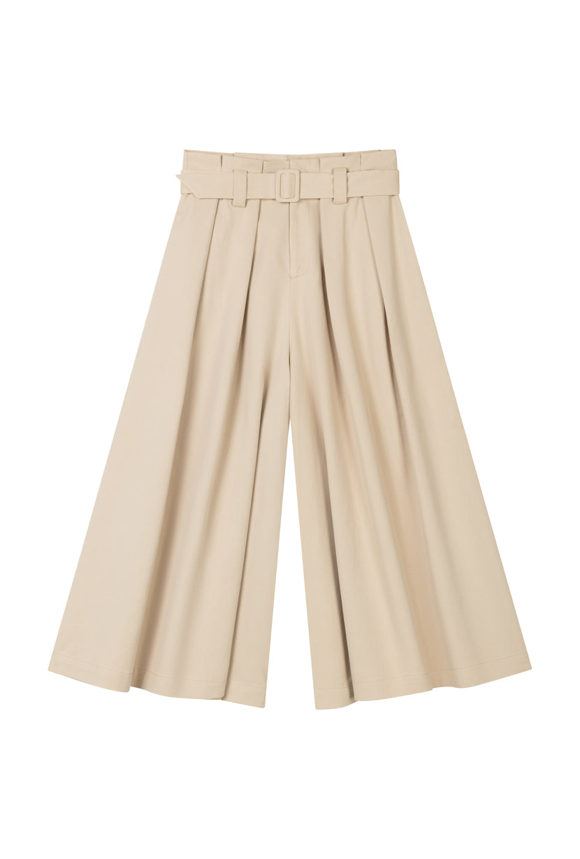 Petite Studio's Darby Wide-Leg Cotton Pants in Beige