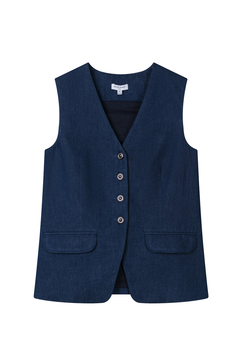 Petite Studio's Darien Cotton Vest in Indigo