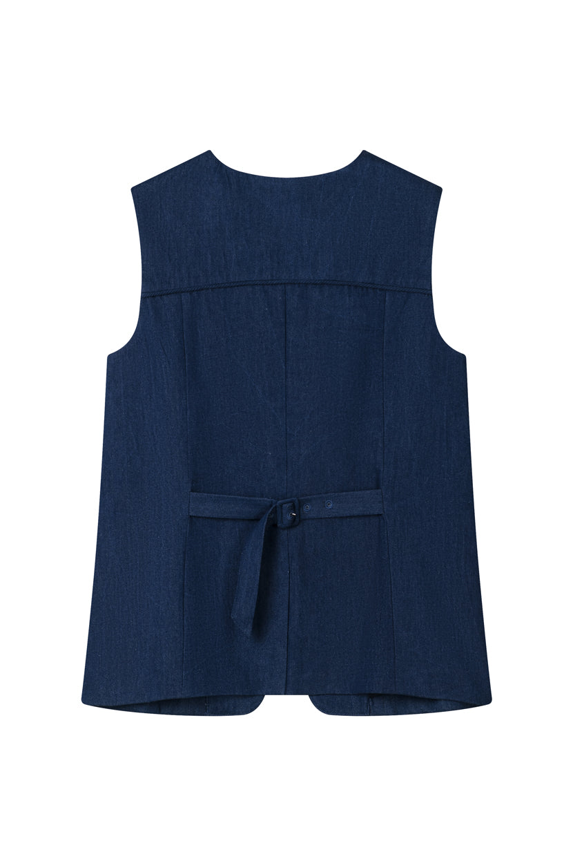 Petite Studio's Darien Cotton Vest in Indigo