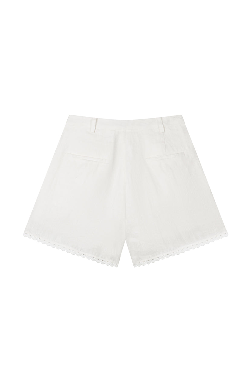 Petite Studio's Elodie Embroidered Linen Shorts in White