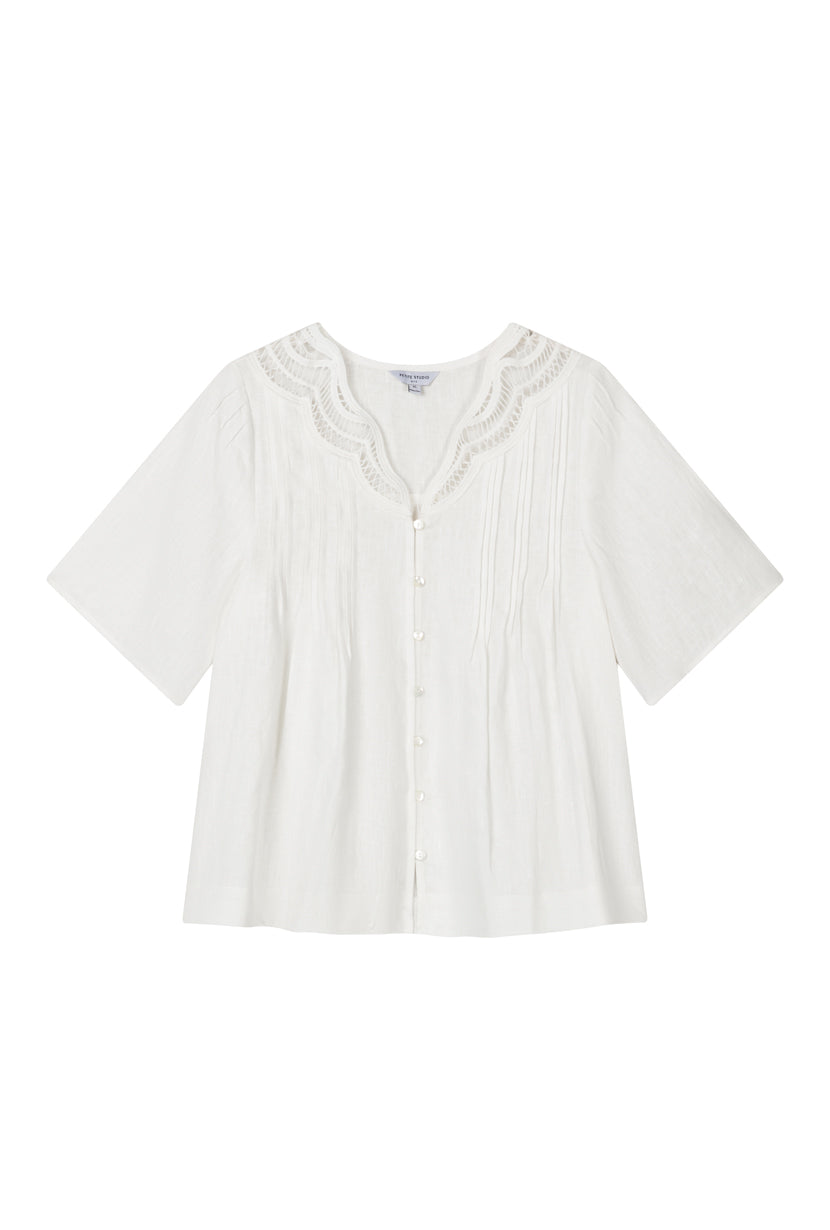 Petite Studio's Callie Linen Blouse in White 
