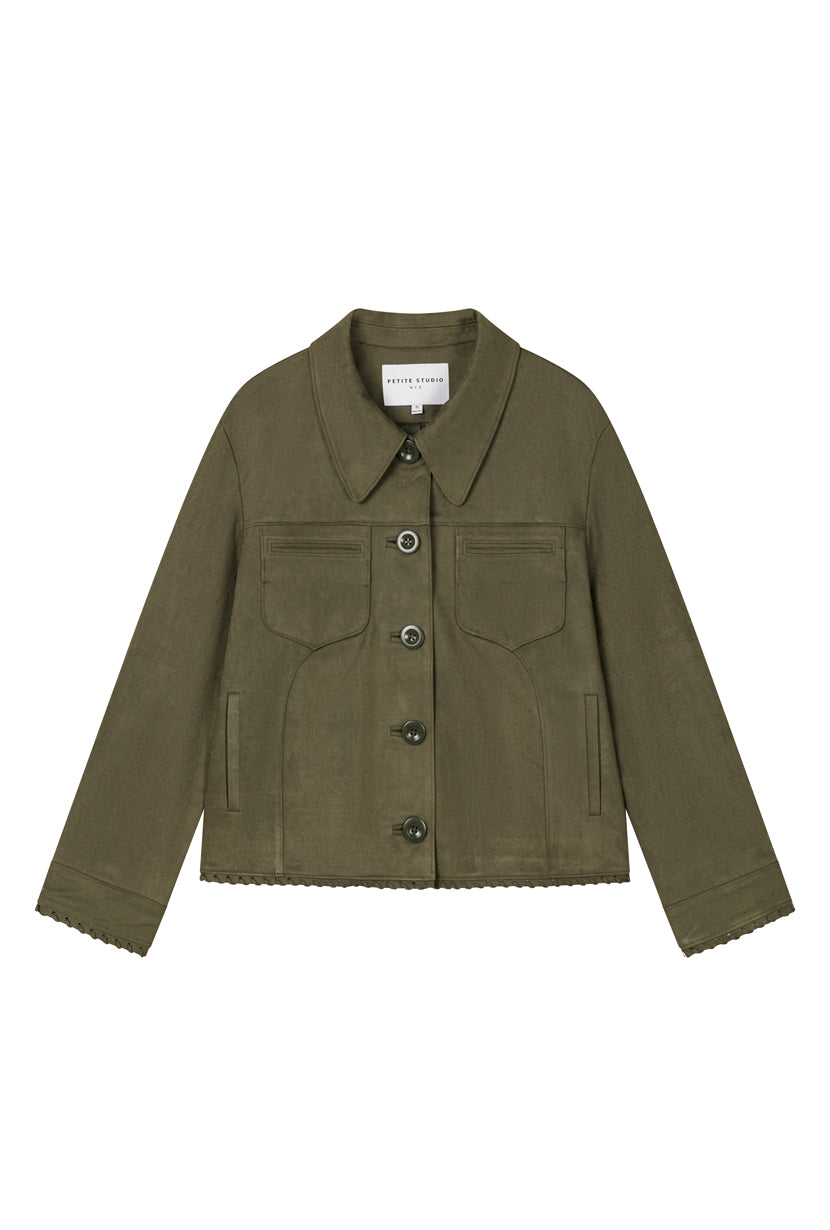 Petite Studio's Chiara Suede Jacket in Deep Olive 