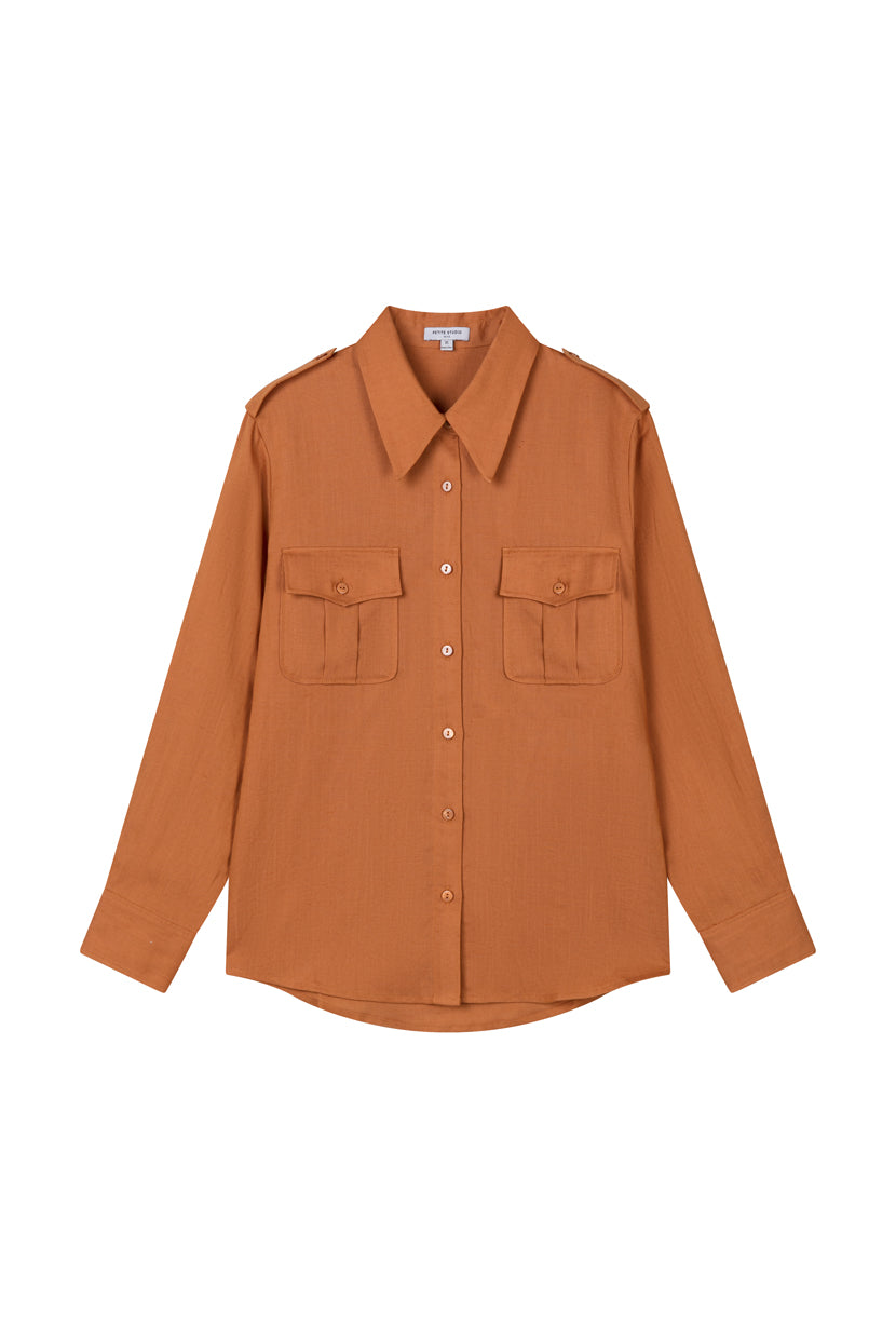 Petite Studio's Dana Linen Shirt Jacket in Ginger