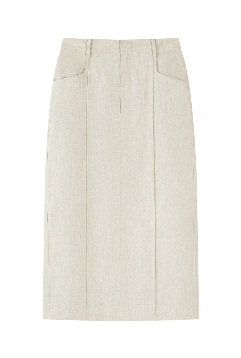 新品未使用　Eaphi linen like tight skirt Petite Studio's Teigan Linen Pencil Skirt in Oat - Petite Clothing