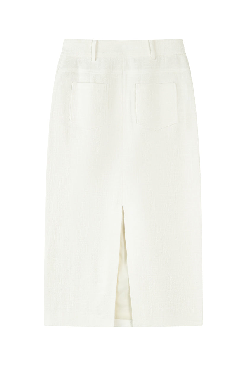 Petite Studio's Teigan Linen Pencil Skirt in White - Petite