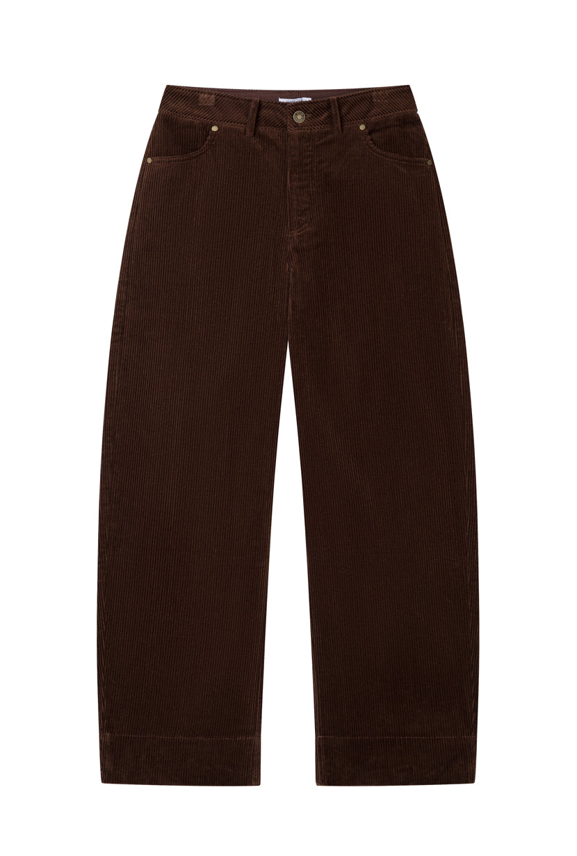 Petite Studio's Emani Corduroy Barrel Pants in Brown