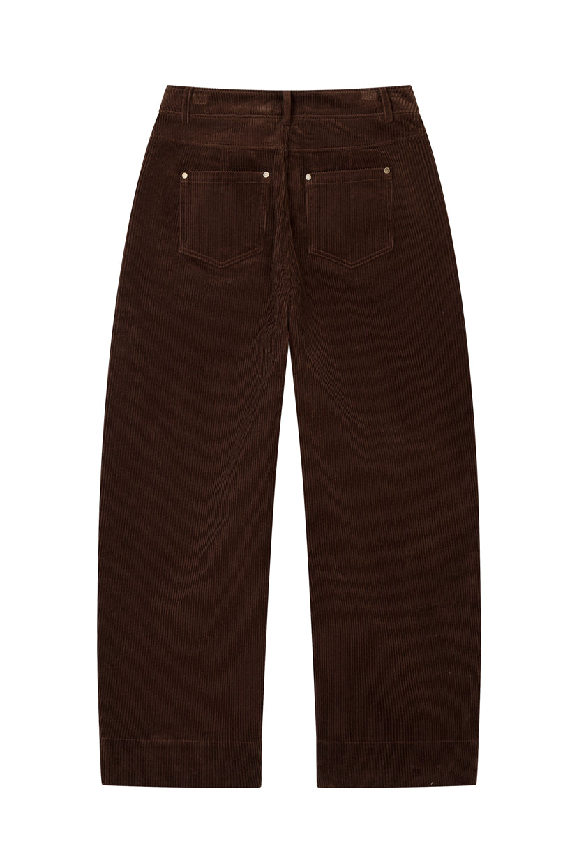 Petite Studio's Emani Corduroy Barrel Pants in Brown