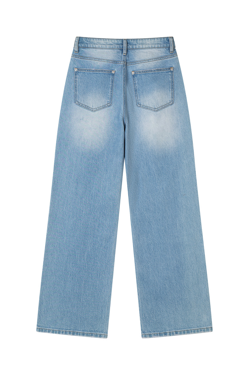 Petite Studio's Cayden Mid-Rise Straight-Leg Jeans in Light Blue