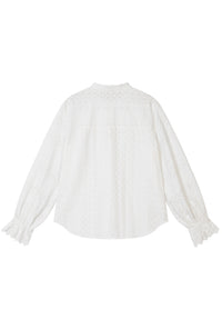 Petite Studio's Calen Embroidered Ruffled Cotton Blouse in Ivory