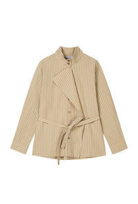Petite Studio's Alexie Cotton Robe Shirt in Khaki Striped