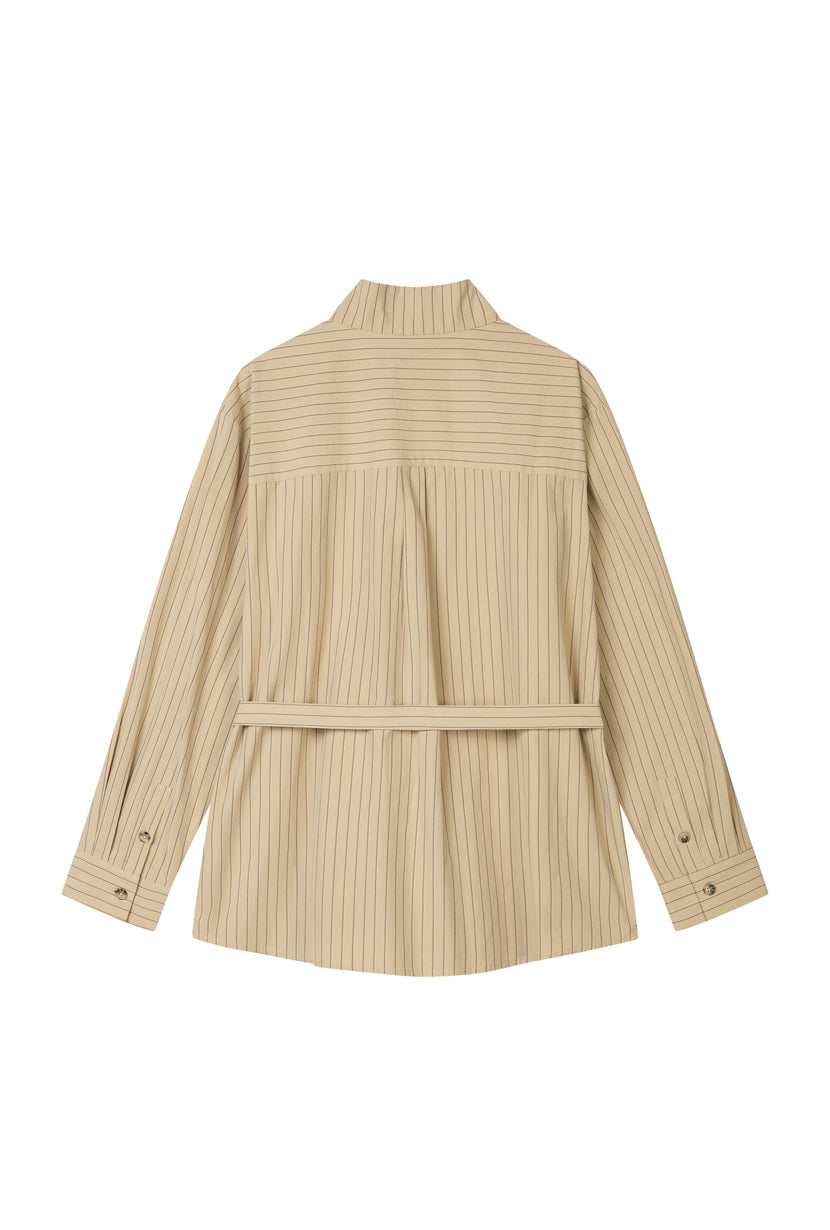 Petite Studio's Alexie Cotton Robe Shirt in Khaki Striped