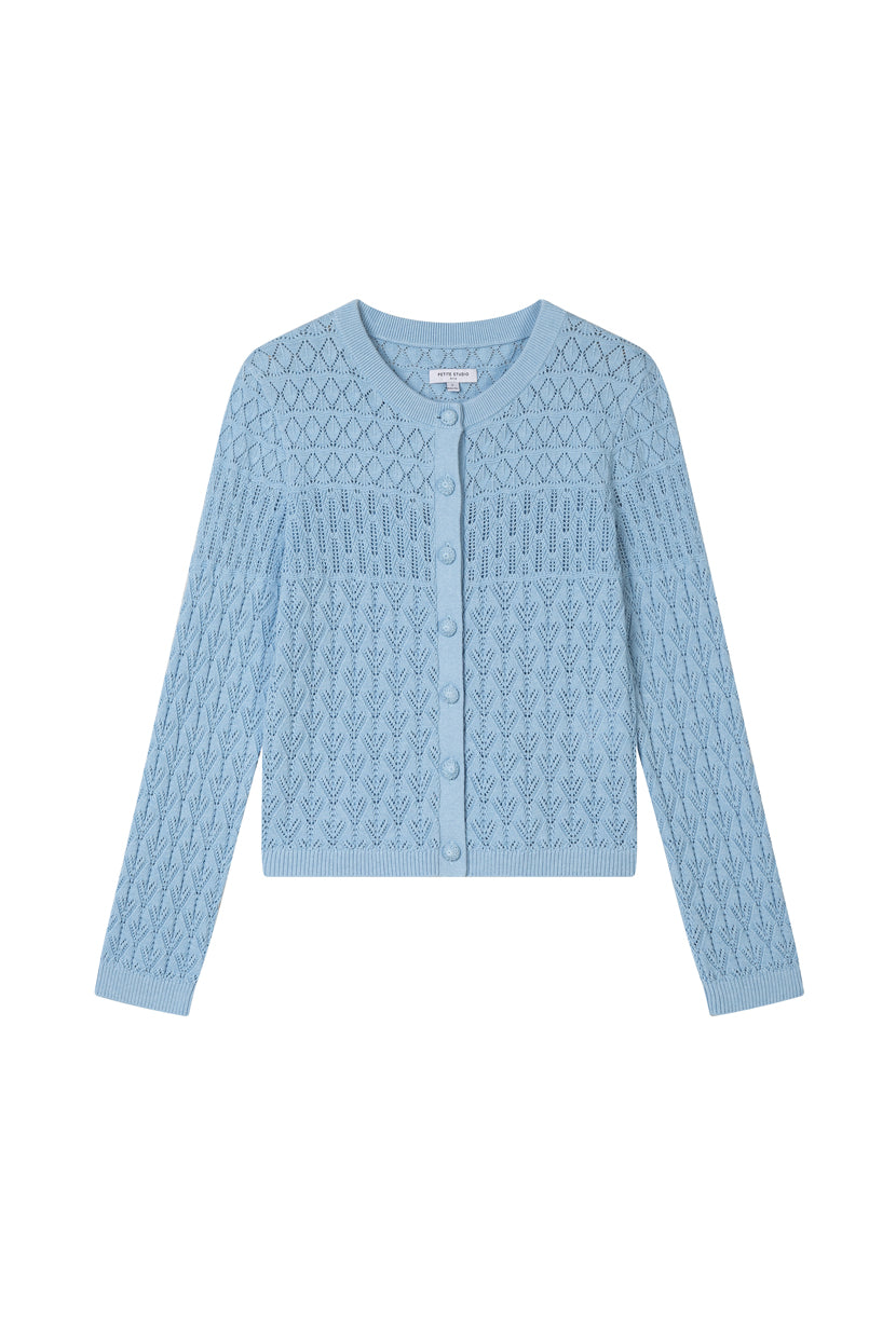 Hannah Cashmere Cotton Blend Cardigan - Sky