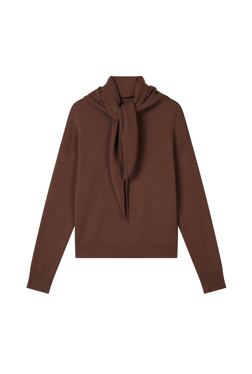 Petite Studio's Nori Merino Wool Scarf Sweater in Chocolate