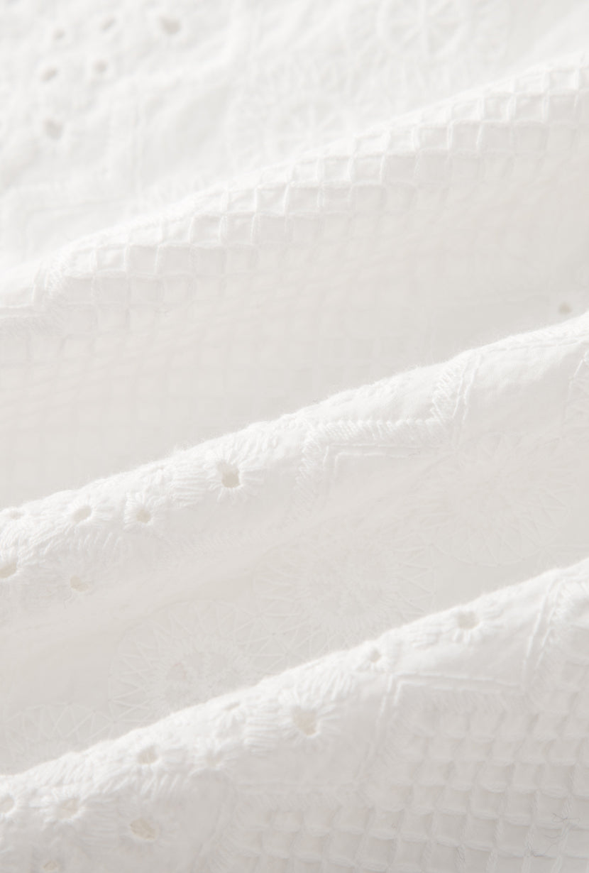 Petite Studio's Calen Embroidered Ruffled Cotton Blouse in Ivory
