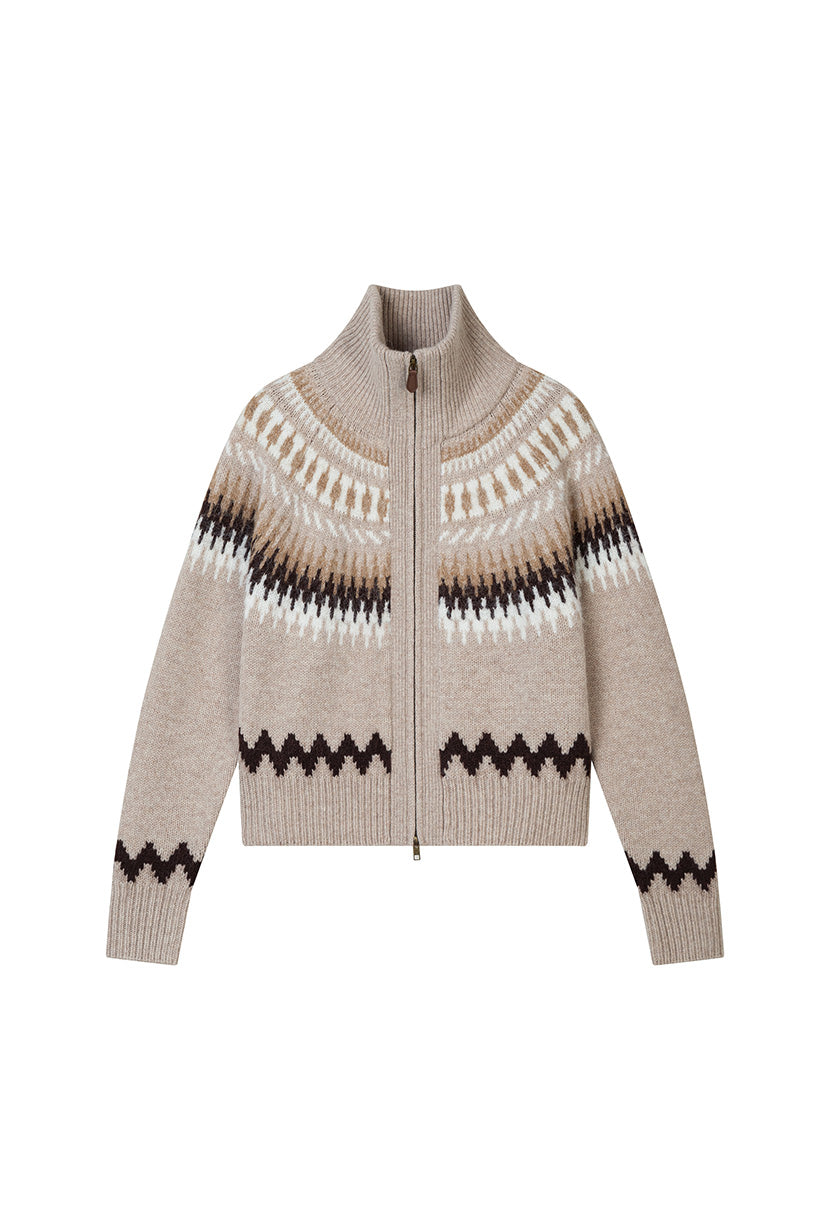 Petite Studio's Hugo Zipped Wool Knit Jacket in Camel