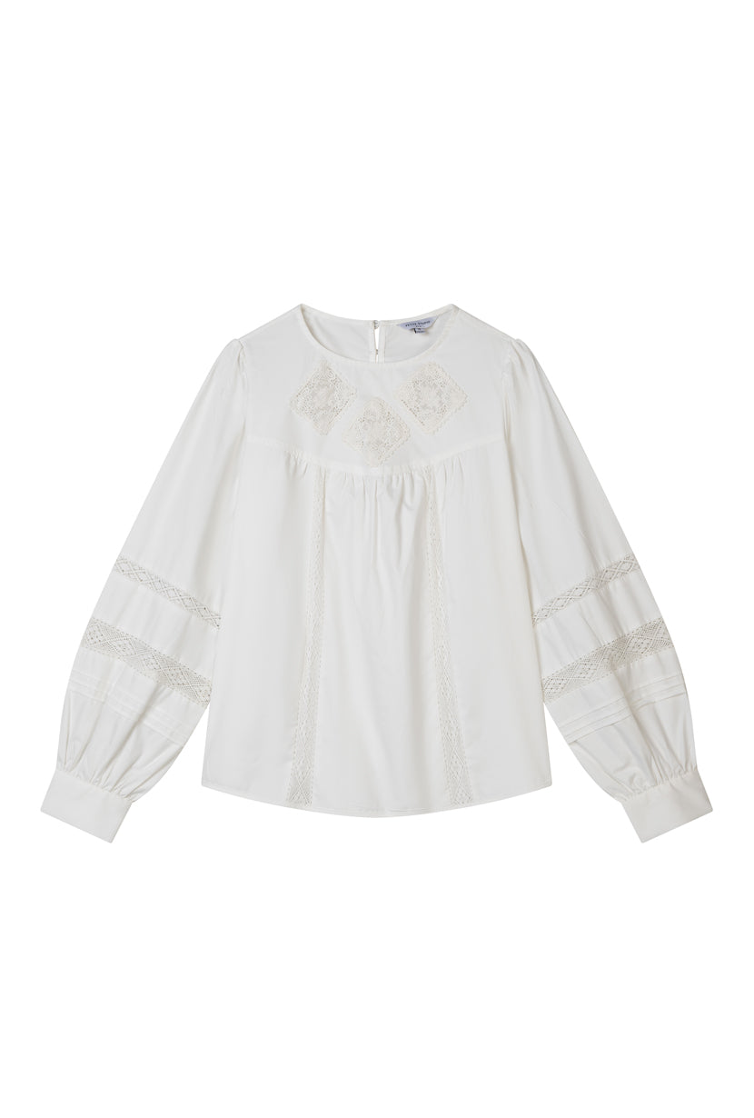 Petite Studio's Julian Appliqué Cotton Blouse in Ivory