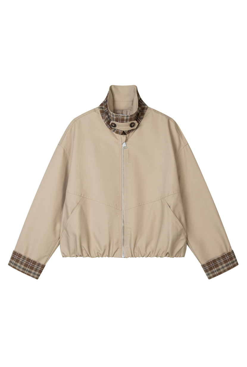 Petite Studio's Anora Cropped Bomber Cotton Jacket in Camel