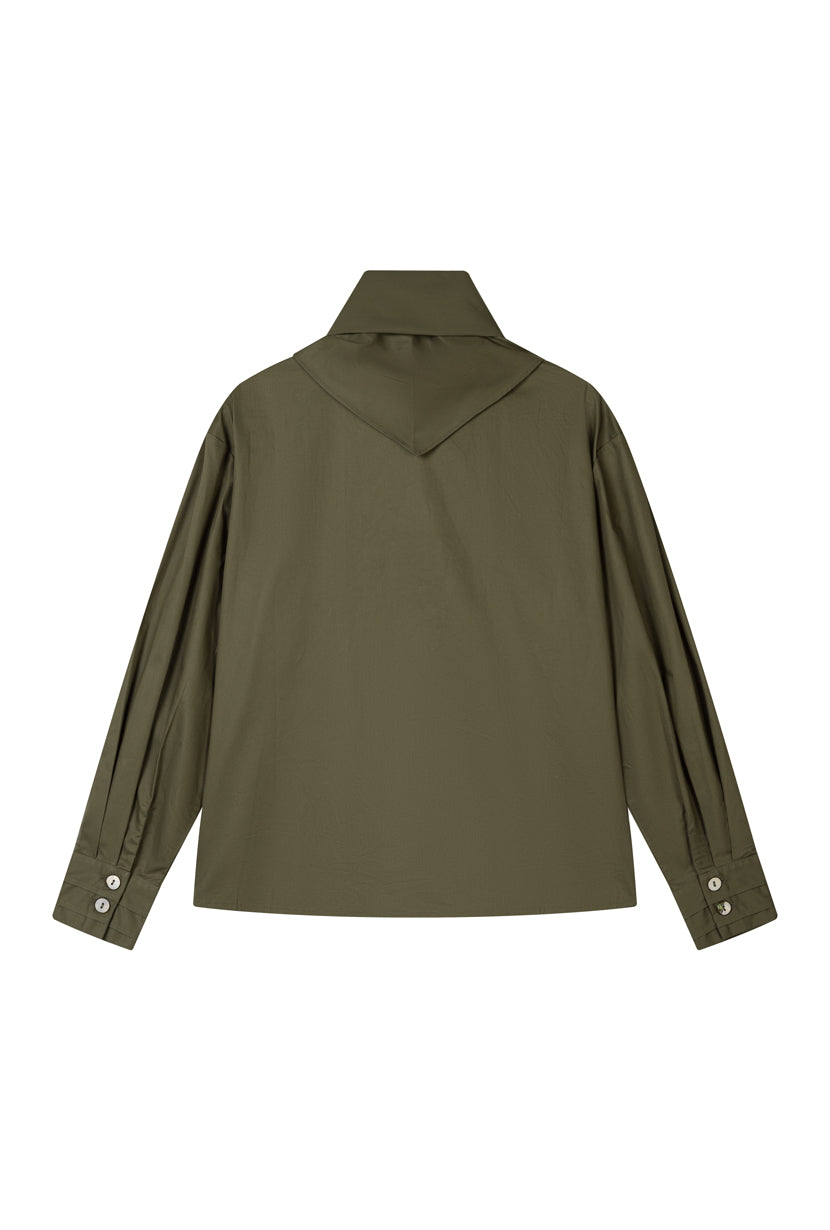 Petite Studio's Finn Cotton Scarf Shirt in Moss Green
