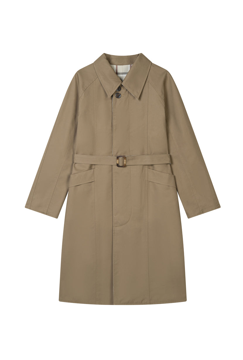 Petite Studio's Liam Reversible Cotton Trench Coat in Camel and Plaid