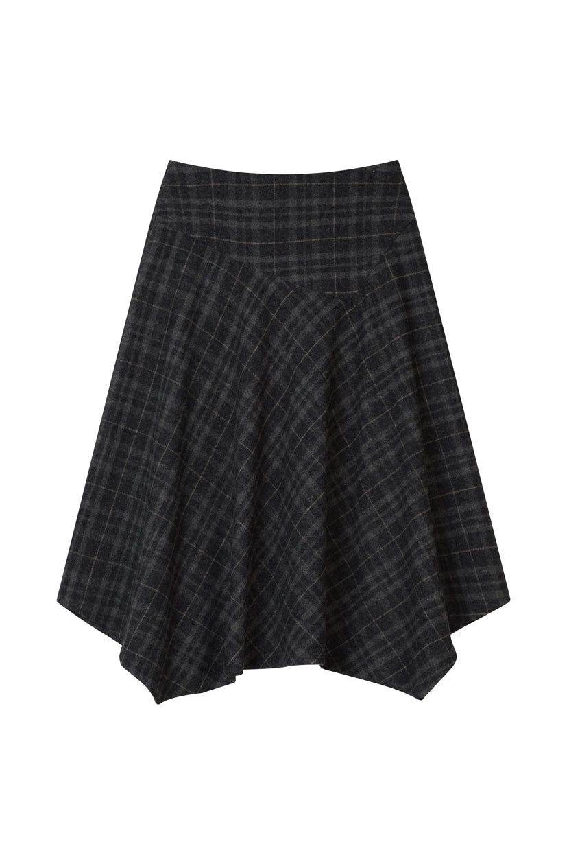 Petite Studio's Wyatt Wool Skirt in Charcoal Plaid
