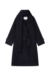 Petite Studio's Carina Wool Scarf Coat in Navy 