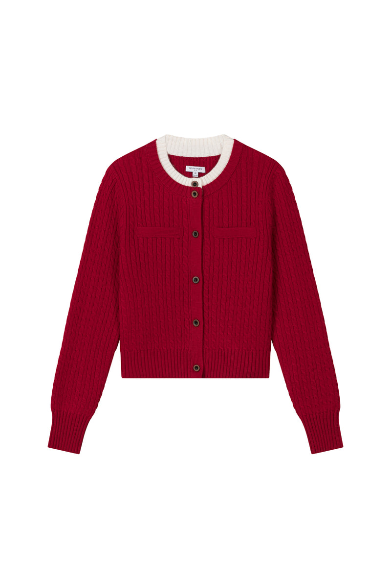 Petite Studio's Carmina Wool Cardigan in Red