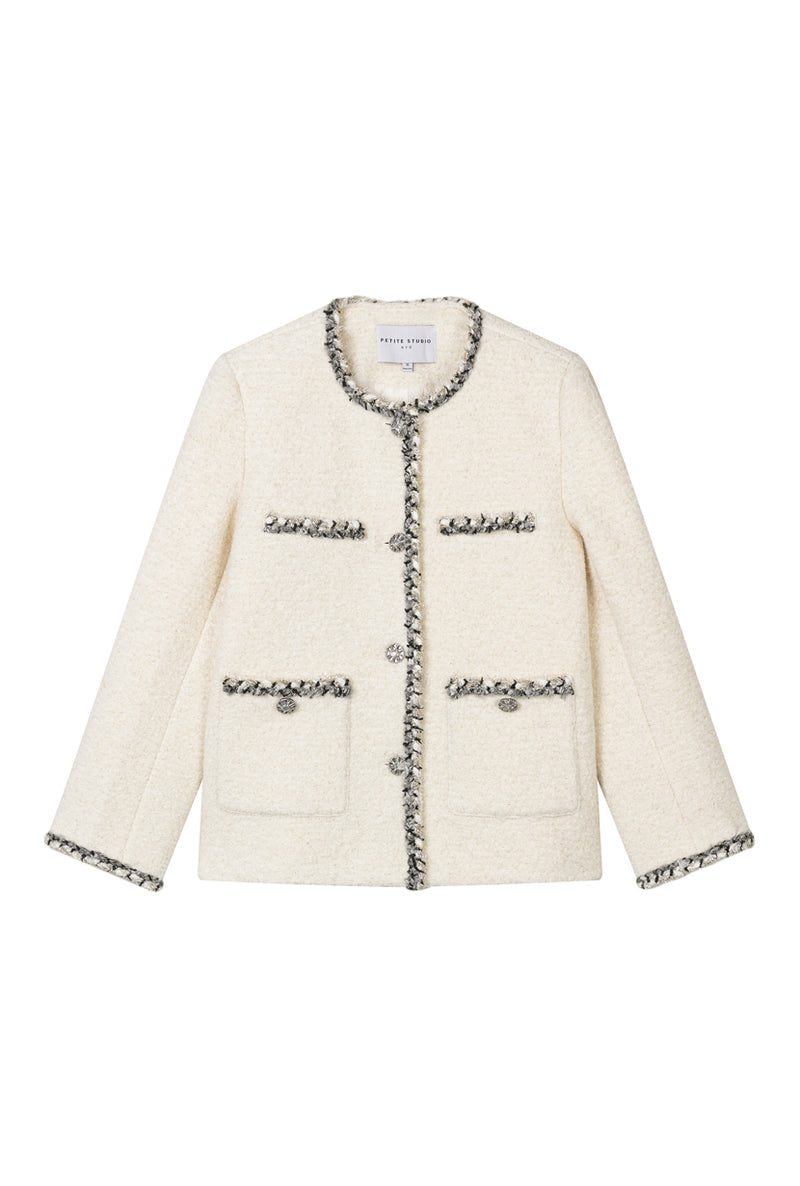 Petite Studio's Charmaine Oversized Wool Tweed Coat in Ivory
