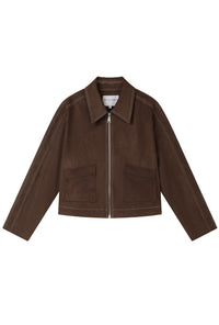 Petite Studio's Emmette Cropped Suede Jacket in Chocolate