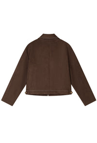 Petite Studio's Emmette Cropped Suede Jacket in Chocolate