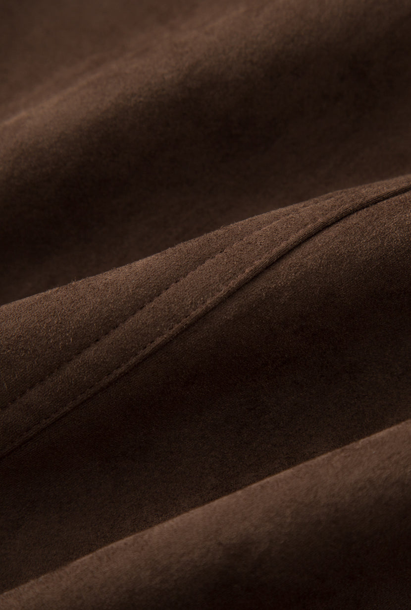 Petite Studio's Emmette Cropped Suede Jacket in Chocolate
