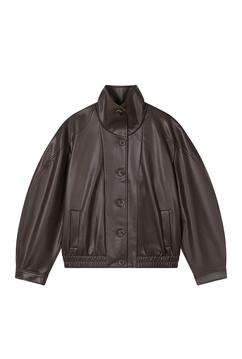 Petite Studio's Ashley Oversized Faux Leather Jacket in Dark Umber