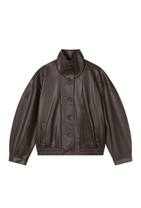 Petite Studio's Ashley Oversized Faux Leather Jacket in Dark Umber