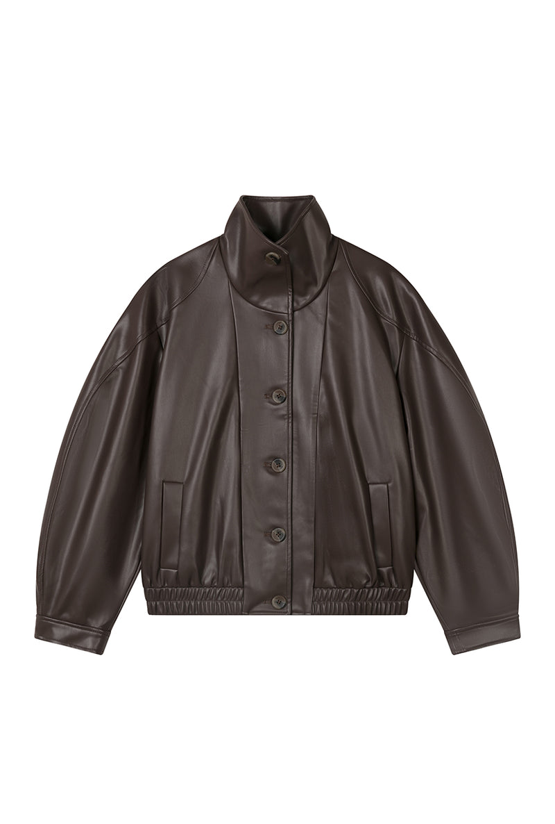 Petite Studio's Ashley Oversized Faux Leather Jacket in Dark Umber