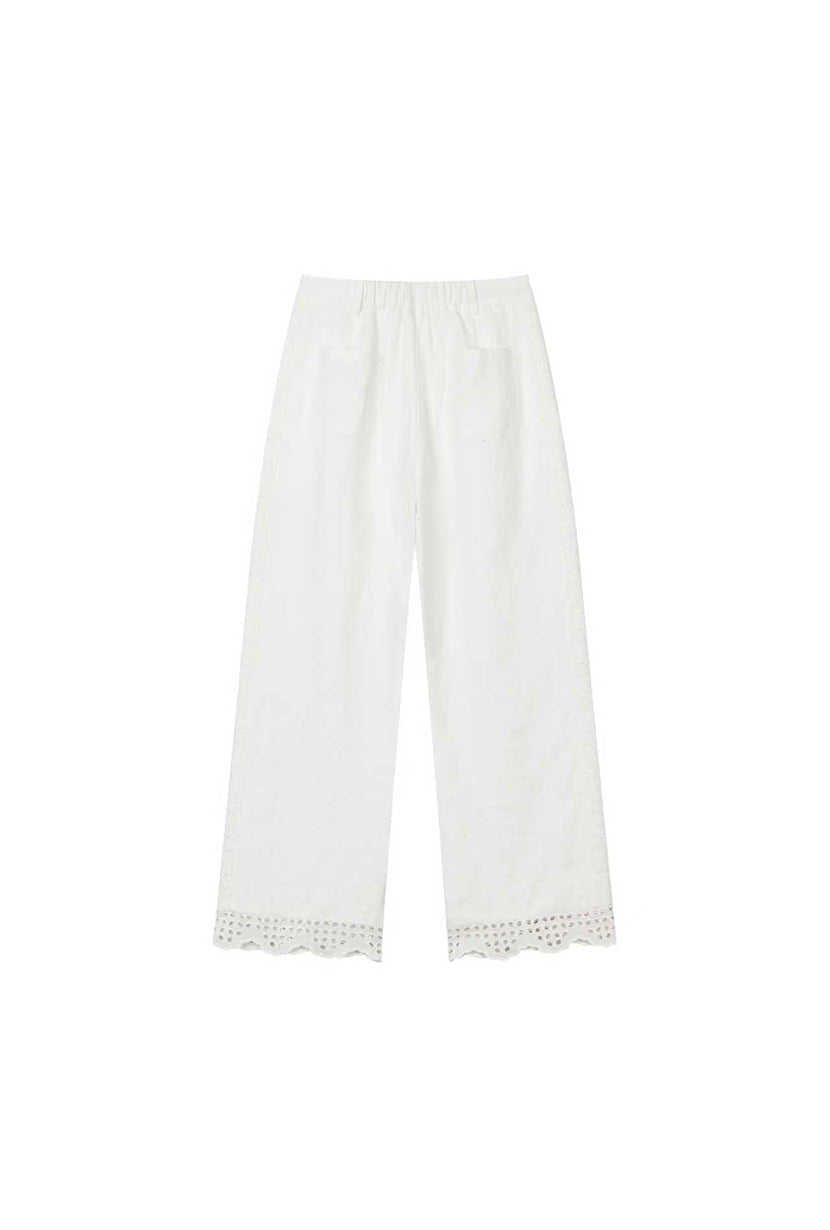 Petite Studio's Dasha Eyelet Linen Pants in White