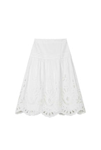 Petite Studio's Edna Cotton Embroidered Skirt in White 