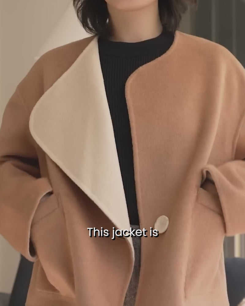 Petite Studio's Reversible Wool Jacket in Ivory & Camel