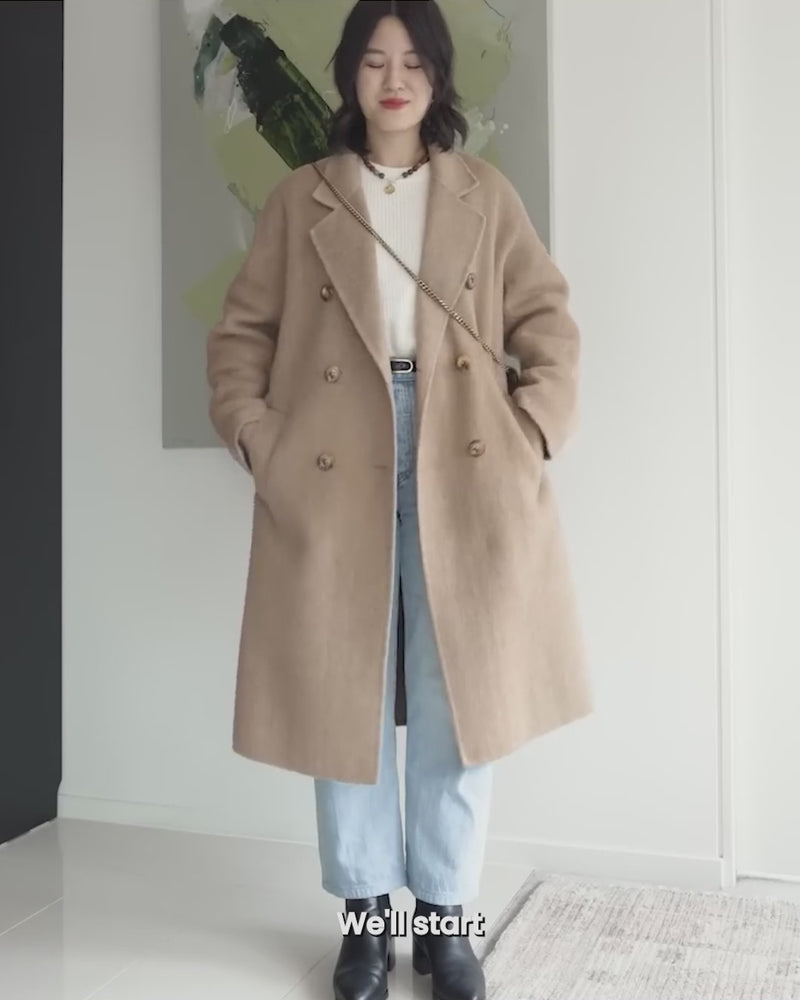 Petite Studio's Harriet Double-Breasted Wool Coat in Camel