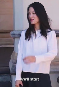 Petite Studio's Office-Appropriate Buvette Pearl Blouse in Ivory
