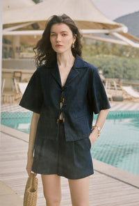 Petite Studio's Anne Linen Shorts in Indigo