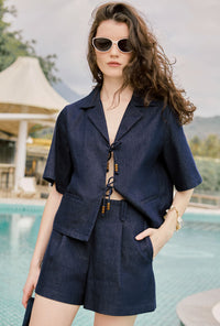 Petite Studio's Anne Linen Shorts in Indigo