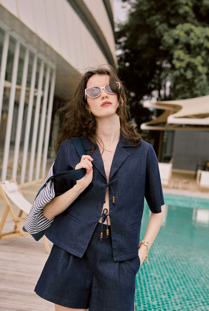 Petite Studio's Anne Linen Shorts in Indigo